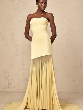 Josiane yellow off-shoulder sheer tulle maxi dress